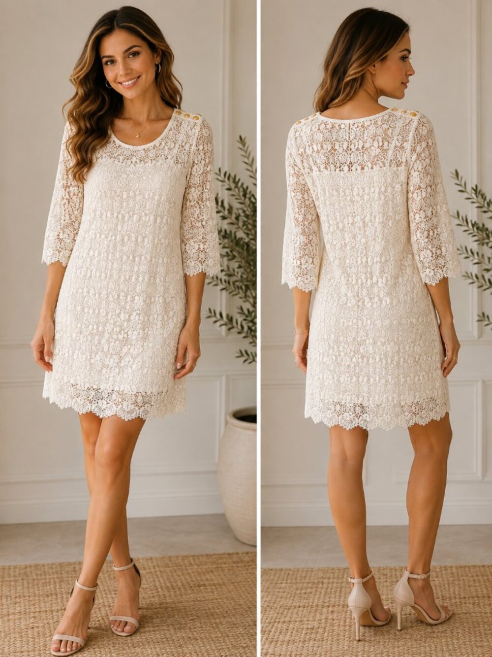 Maria Filó Ivory Lace Shift Dress Removable Slip Size Small